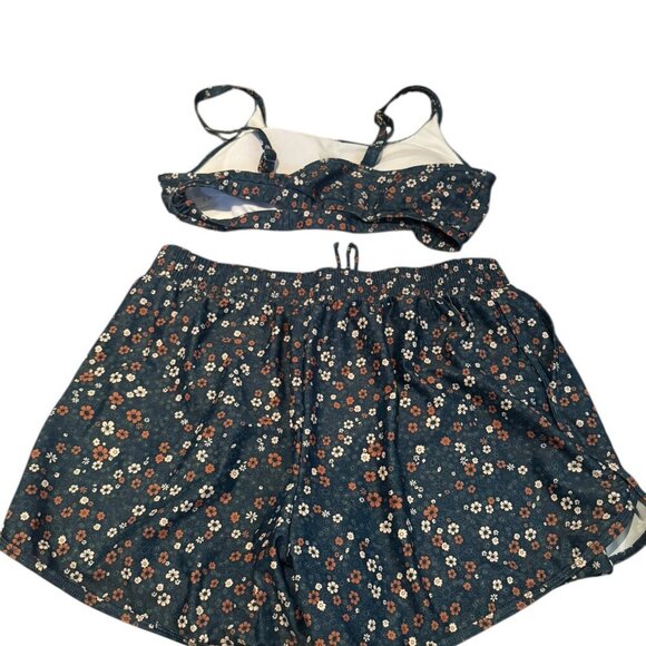 Floral Print Swimsuit Set Size XL | Two-Piece Swim Top & Shorts Tankini Style - Picture 2 of 7
